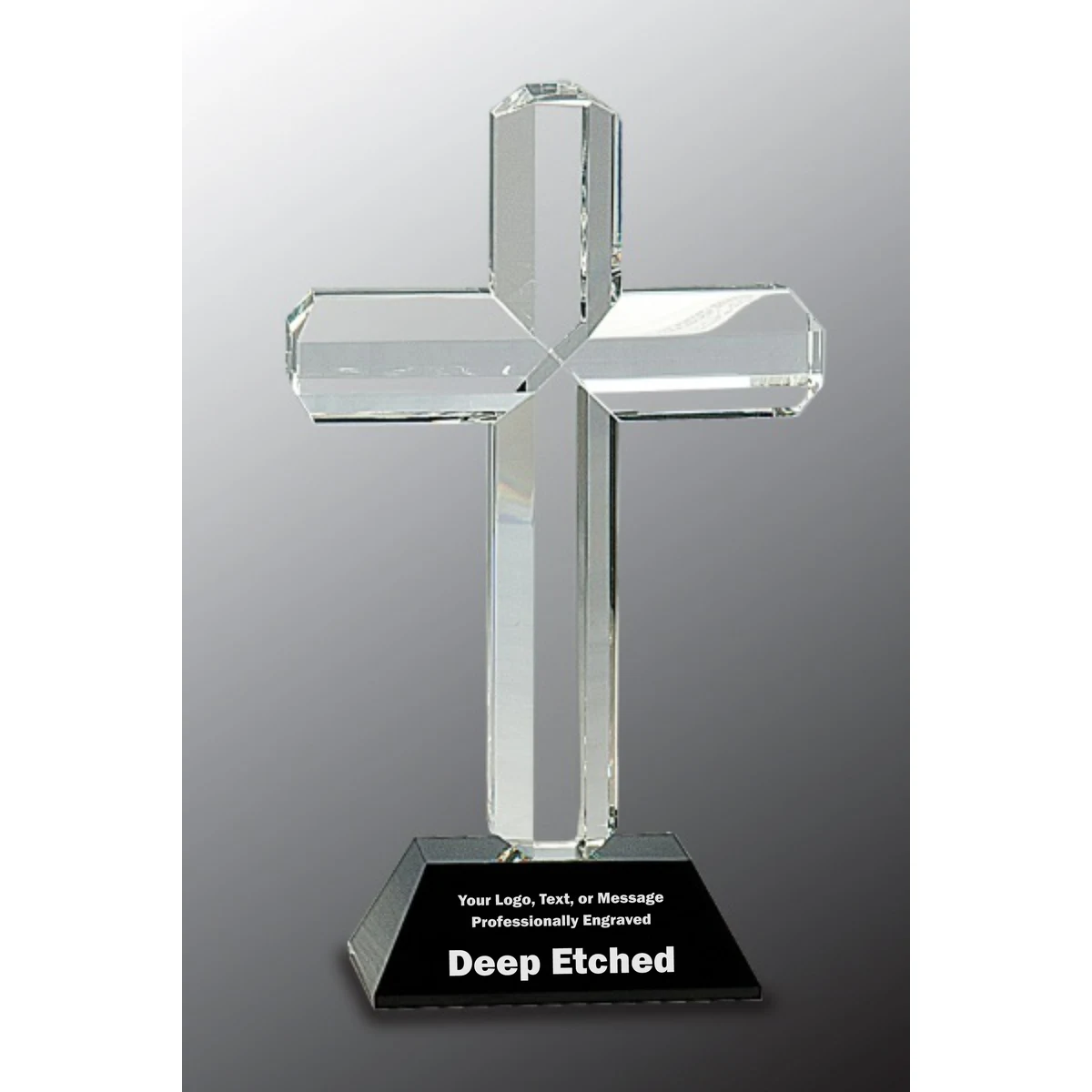 8 1/2" Crystal Cross on Black Pedestal Base Crystal Award 1