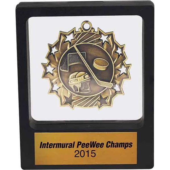 Plastic Illusion Window Medal Presentation Box with Engraved Plate 1