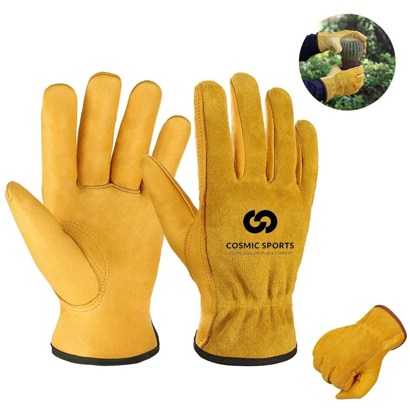 Leather Work Gloves Flex Grip Tough Cowhide Gardening 1