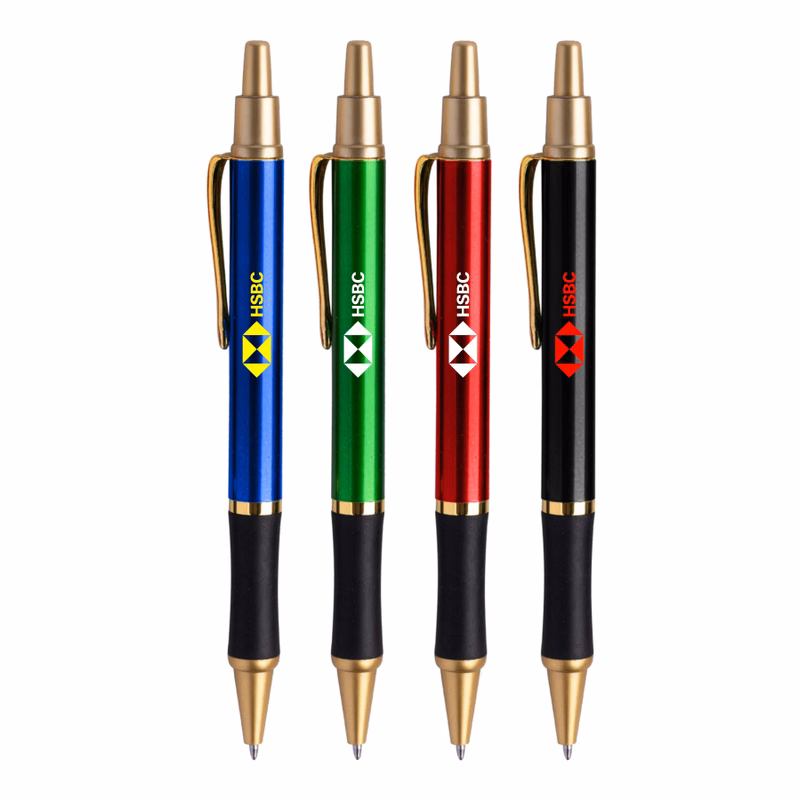 Union Printed - Gold Silvio Click Pen with Black Rubber Grip