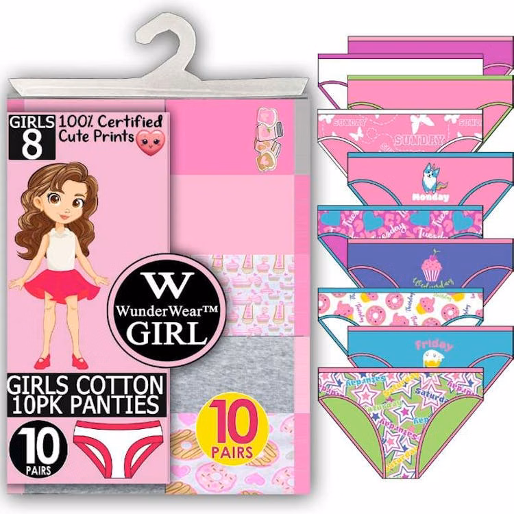 Girls' Cotton Panties - Assorted Prints and Color 10 Pack Size 4-14