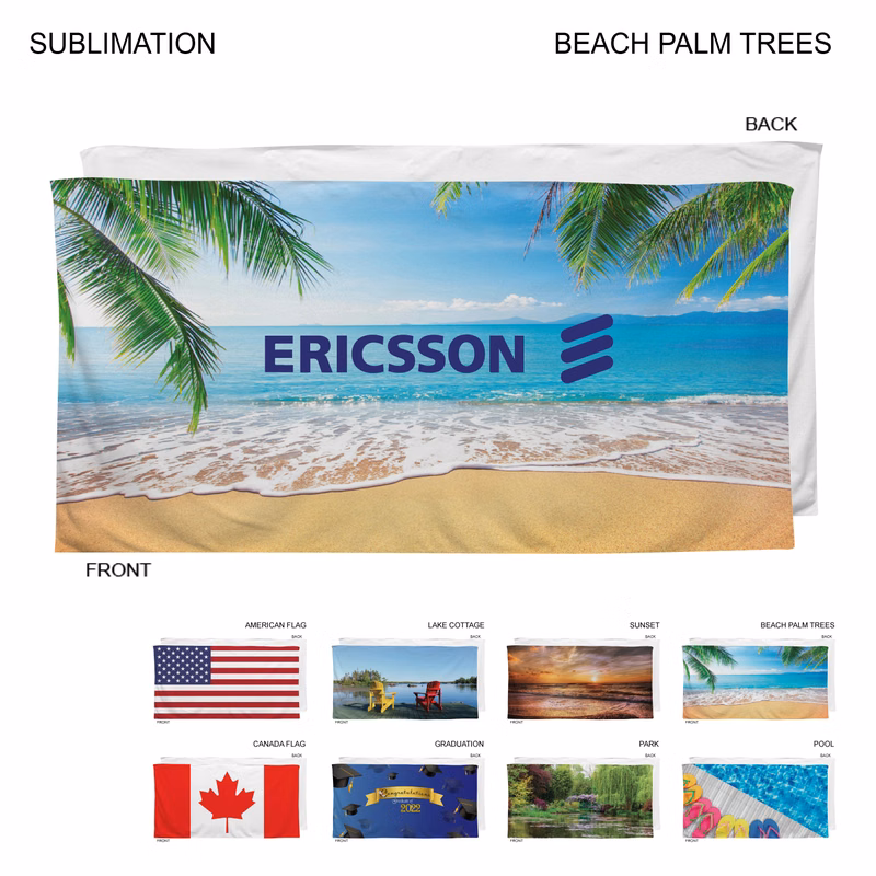 Stock Design Sublimated, Heavier Weight, Plush Velour Terry Cotton Blend Beach Towel, 30x60