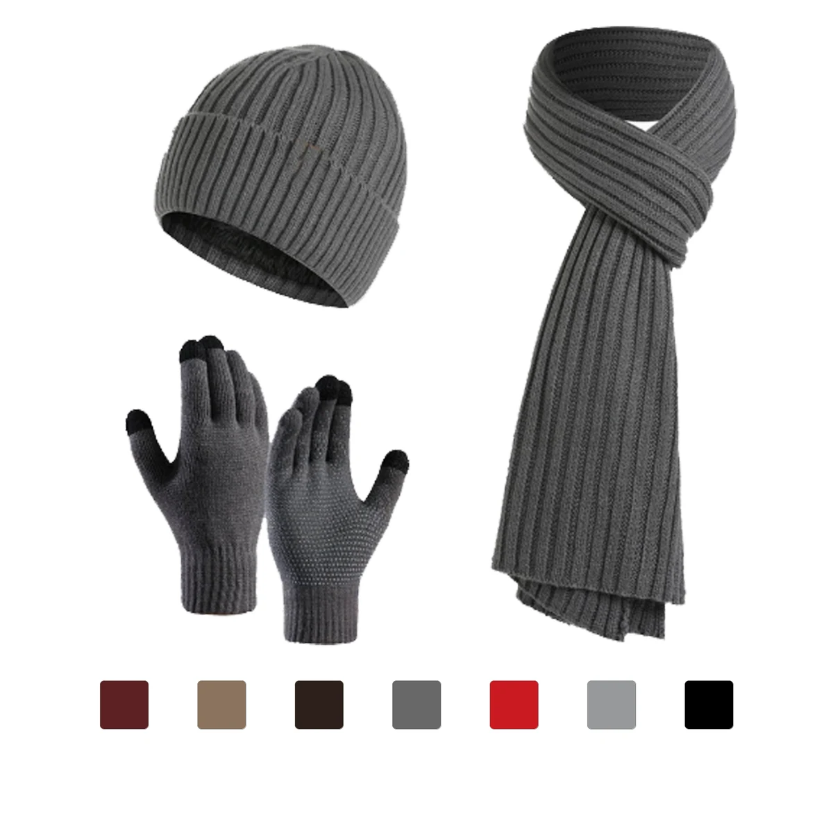 Winter Knit Hat Scarf Gloves Matching Set 1