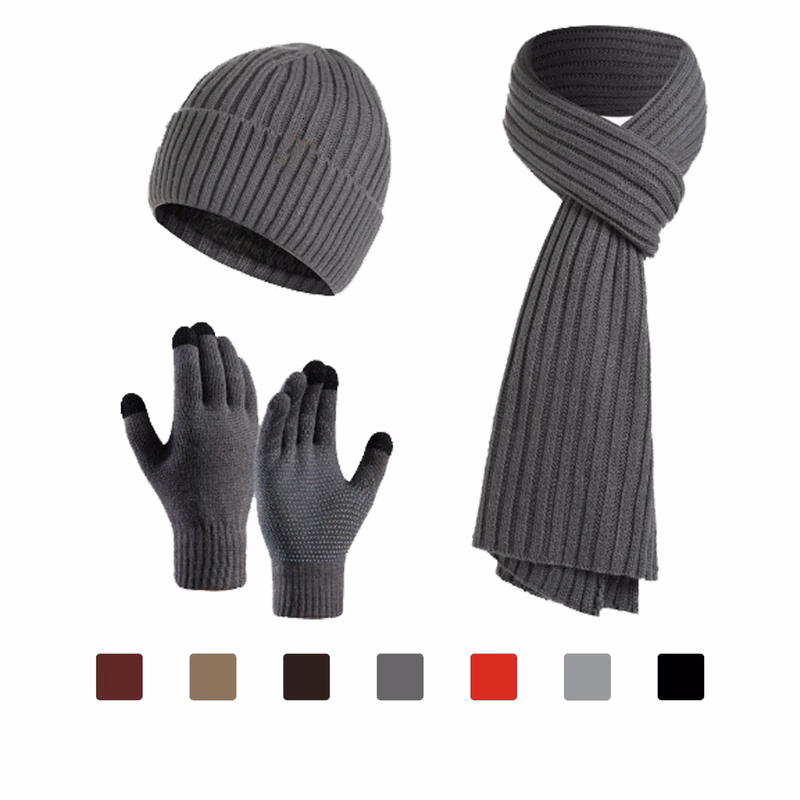 Winter Knit Hat Scarf Gloves Matching Set