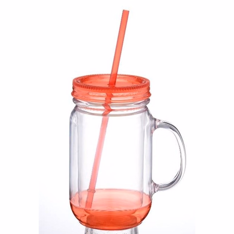 Double Layer Office Mason Jay Water Mug Water Cup with Straw