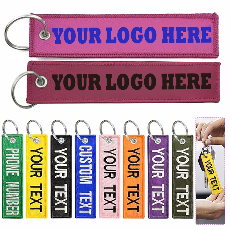 Woven Label Keychain With Key Ring