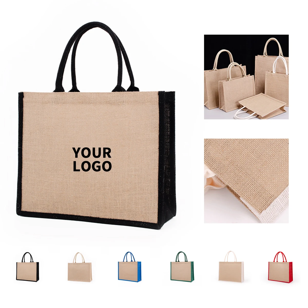 Jute Fabric Large Capacity Shopping Tote Bag, custom tote bag with logo imprint 1