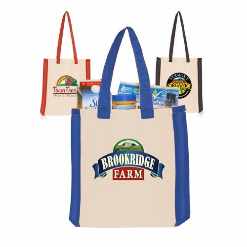 Side Stripe Cotton Tote Bags - 15"W x 16"H