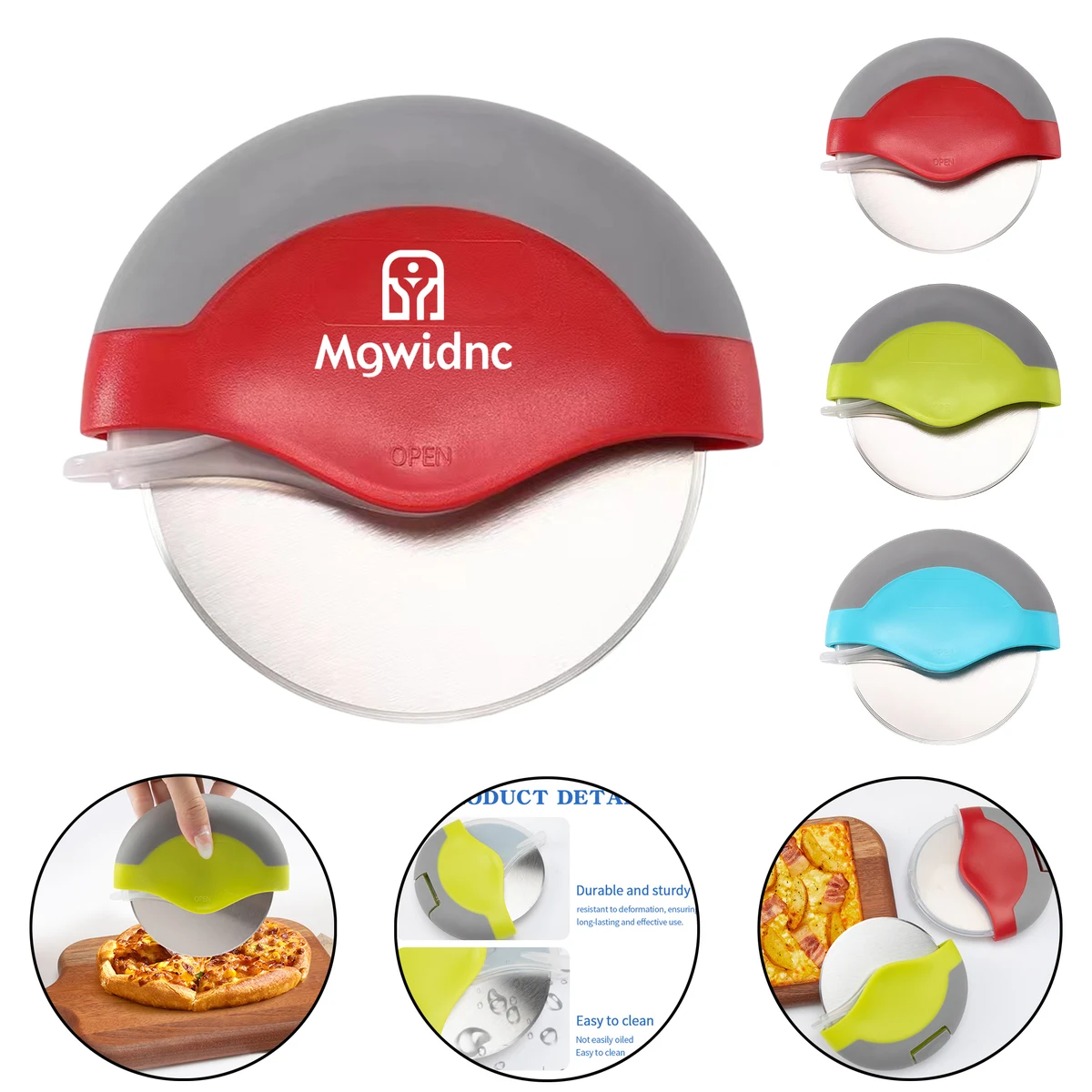 Stainless Steel Pizza Cutter with Non-Slip Handle, custom kitchen gadget with logo imprint 1