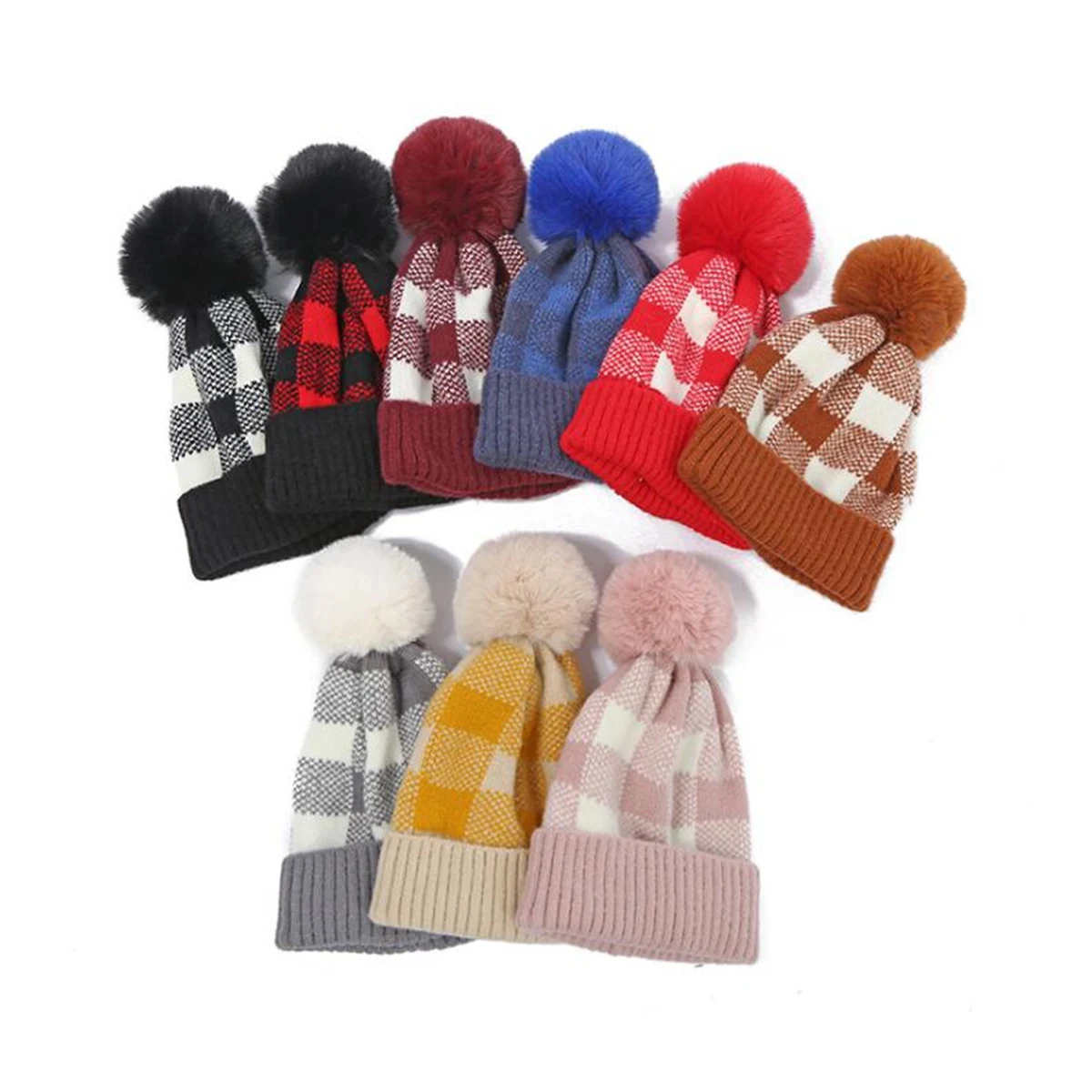 Plaid Beanie With Pompom 1