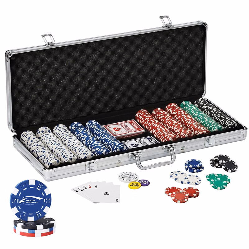 500 Striped Dice Chips Poker Set With Aluminum Case