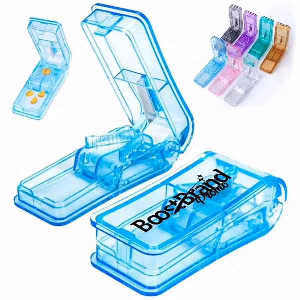 Custom Compact Pill Cutter Organizer 3.54 Inches with Storage — Healthcare Wellness