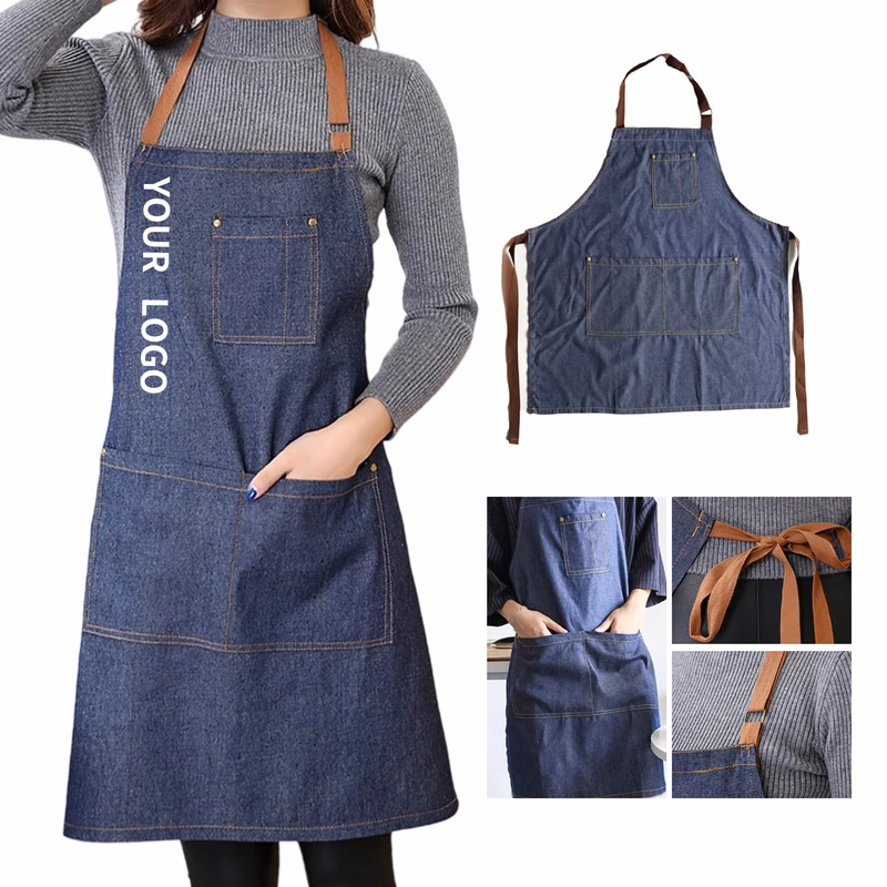 Denim Bib Apron with Pockets