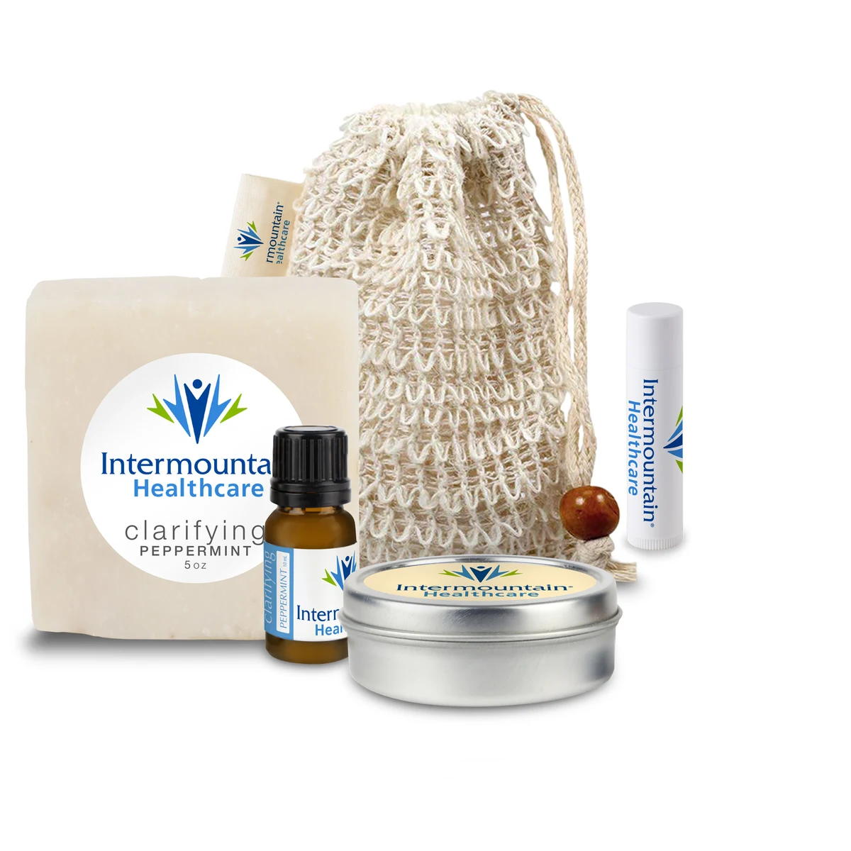 Loofah Bag with Soap, Essential Oil, Candle Tin, and Lip Balm 1