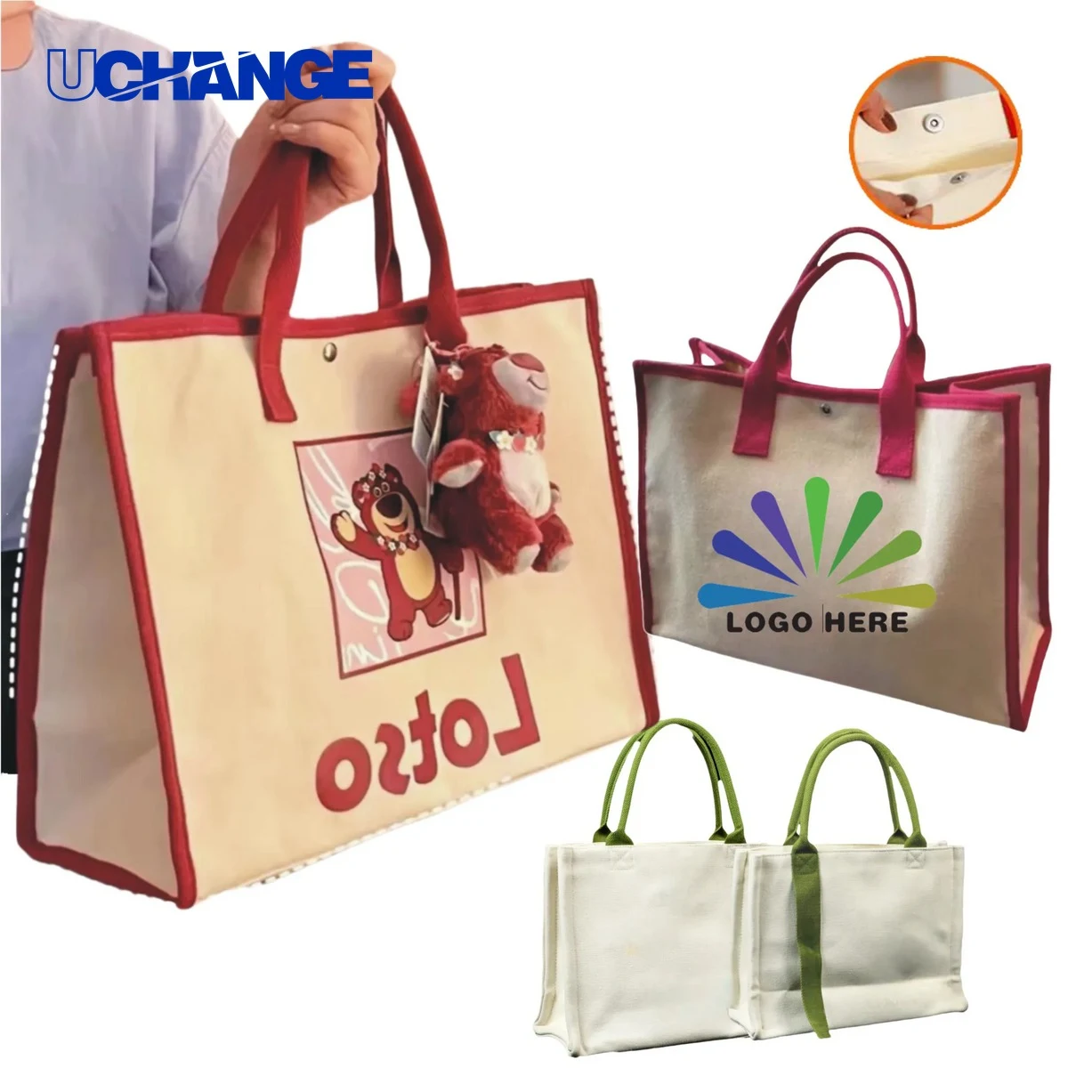 Two-Layer Canvas Tote Bag with Ribbon, custom tote bag with logo imprint 1