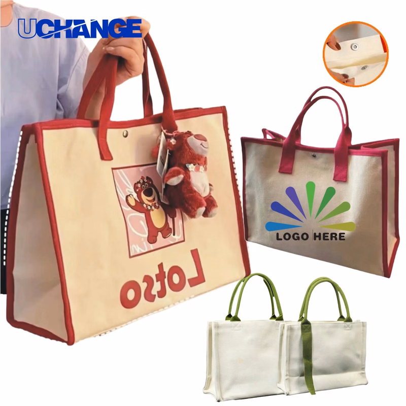 Two-Layer Canvas Tote Bag with Ribbon