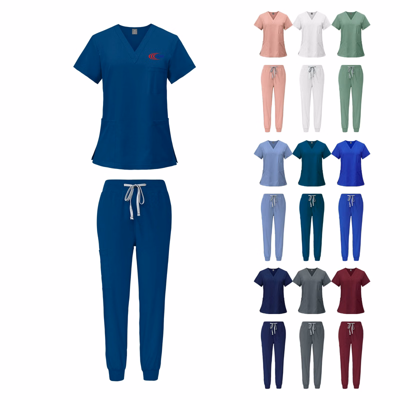 V-Neck Medical Scrub Set with Straight Pants
