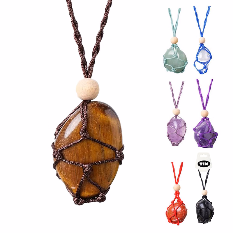 Natural Handcraft Tumble Stone Crystal Pendant Necklace