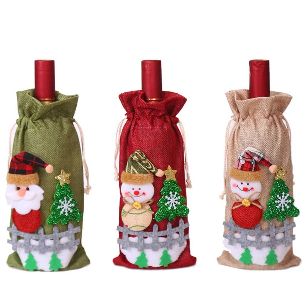 Christmas Champagne Wine Bottle Drawstring Bag 1