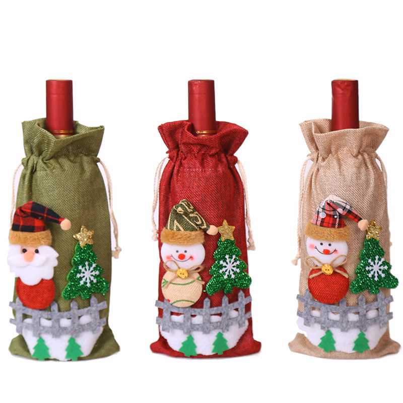 Christmas Champagne Wine Bottle Drawstring Bag