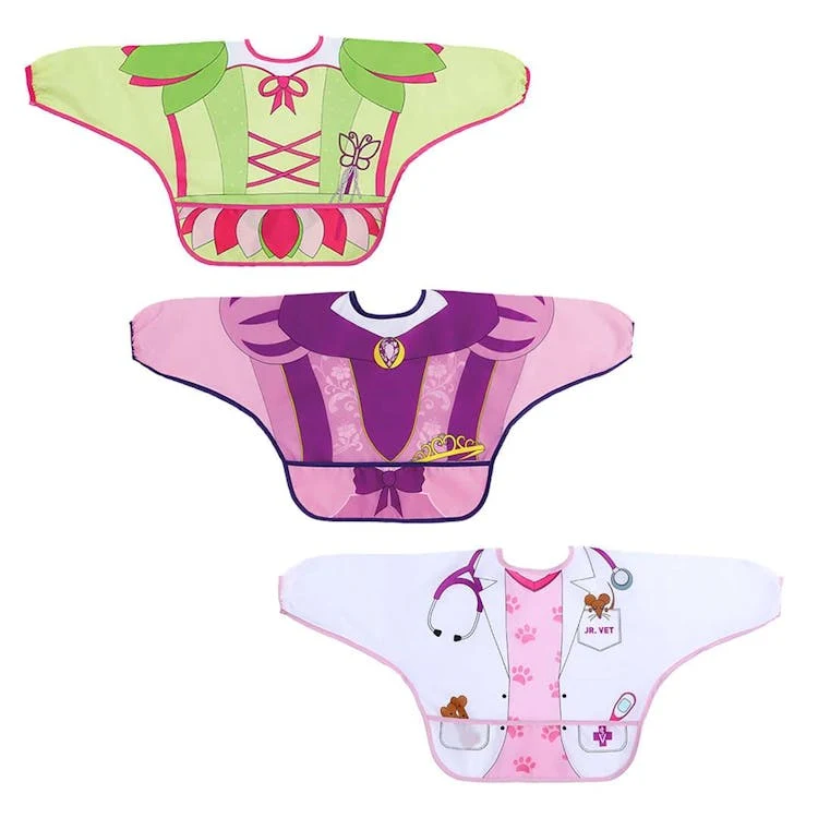 Baby Bib Smocks - Pink Food & Fun Characters with Sleeves 1