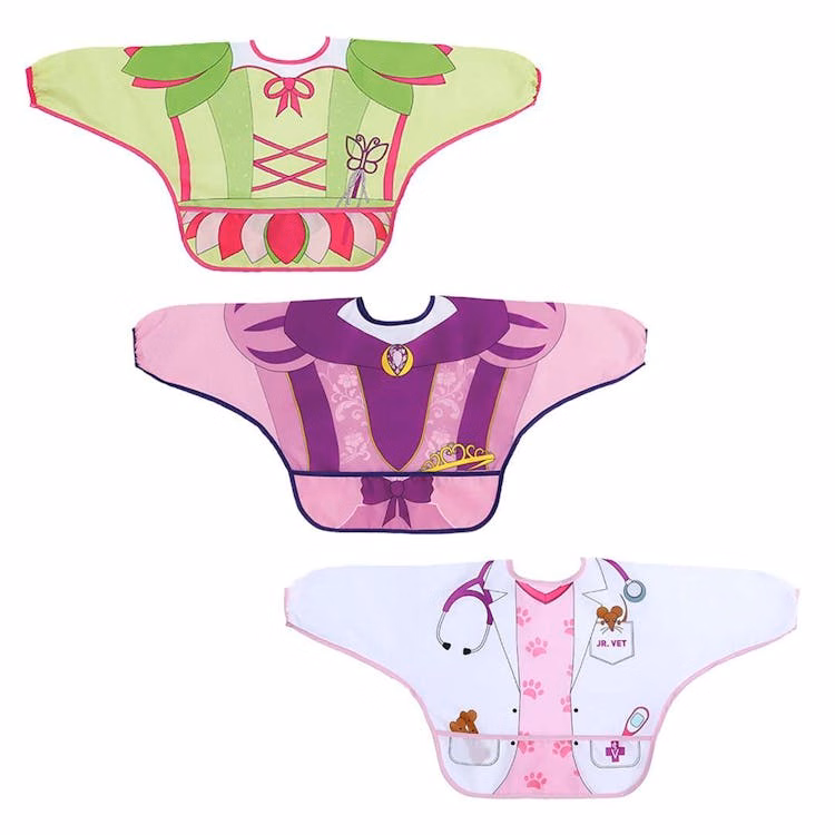 Baby Bib Smocks - Pink Food & Fun Characters with Sleeves