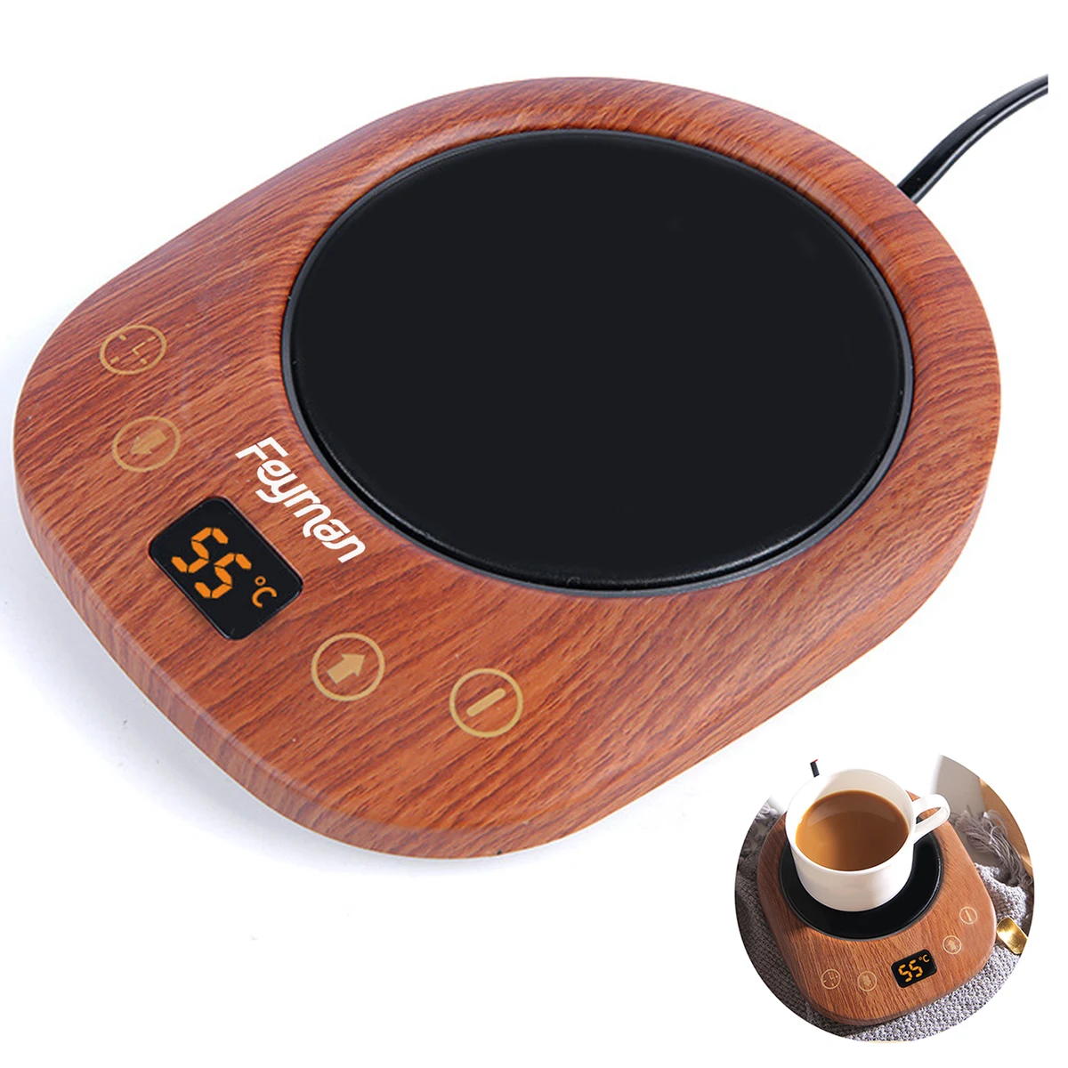 20W Wood Grain USB Coffee Mug Warmer 1