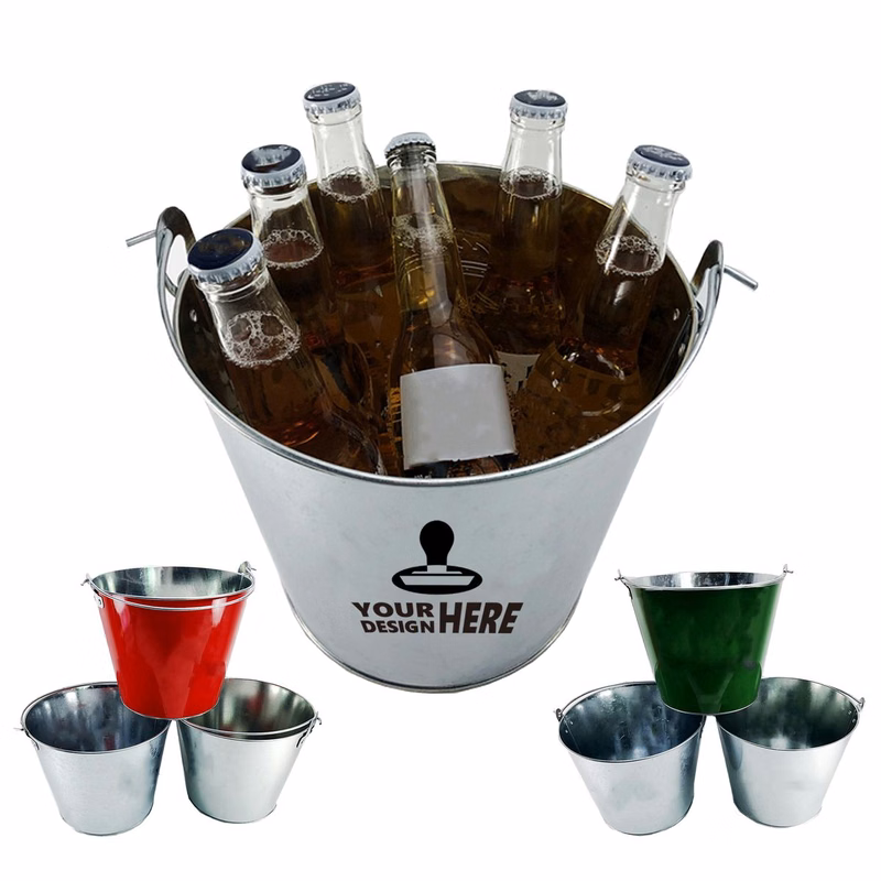 Galvanized Metal Beverage Ice Bucket 1.3 Gallon