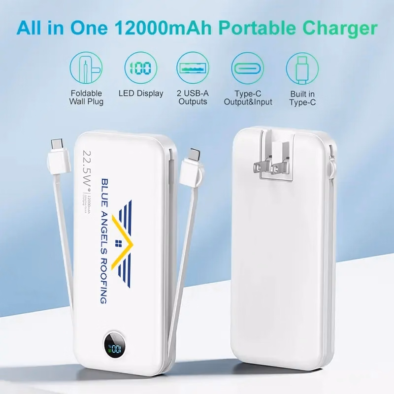 All in One 12000mAh Portable Charger with AC Wall Plug