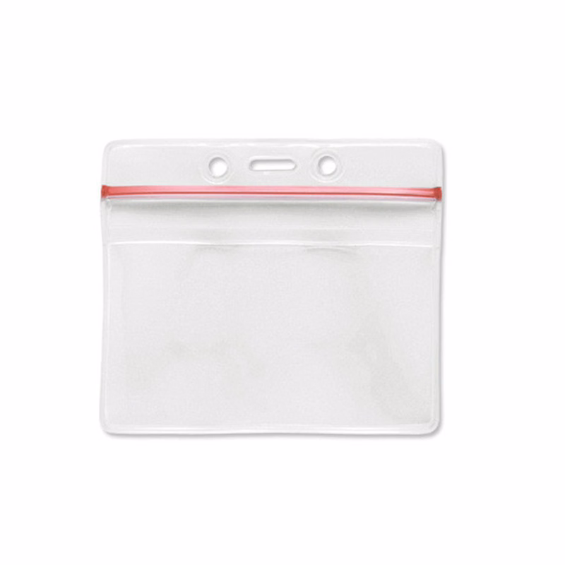 Horizontal Top Load All Weather Resealable Badge Holder w/ Slot & Chain Holes