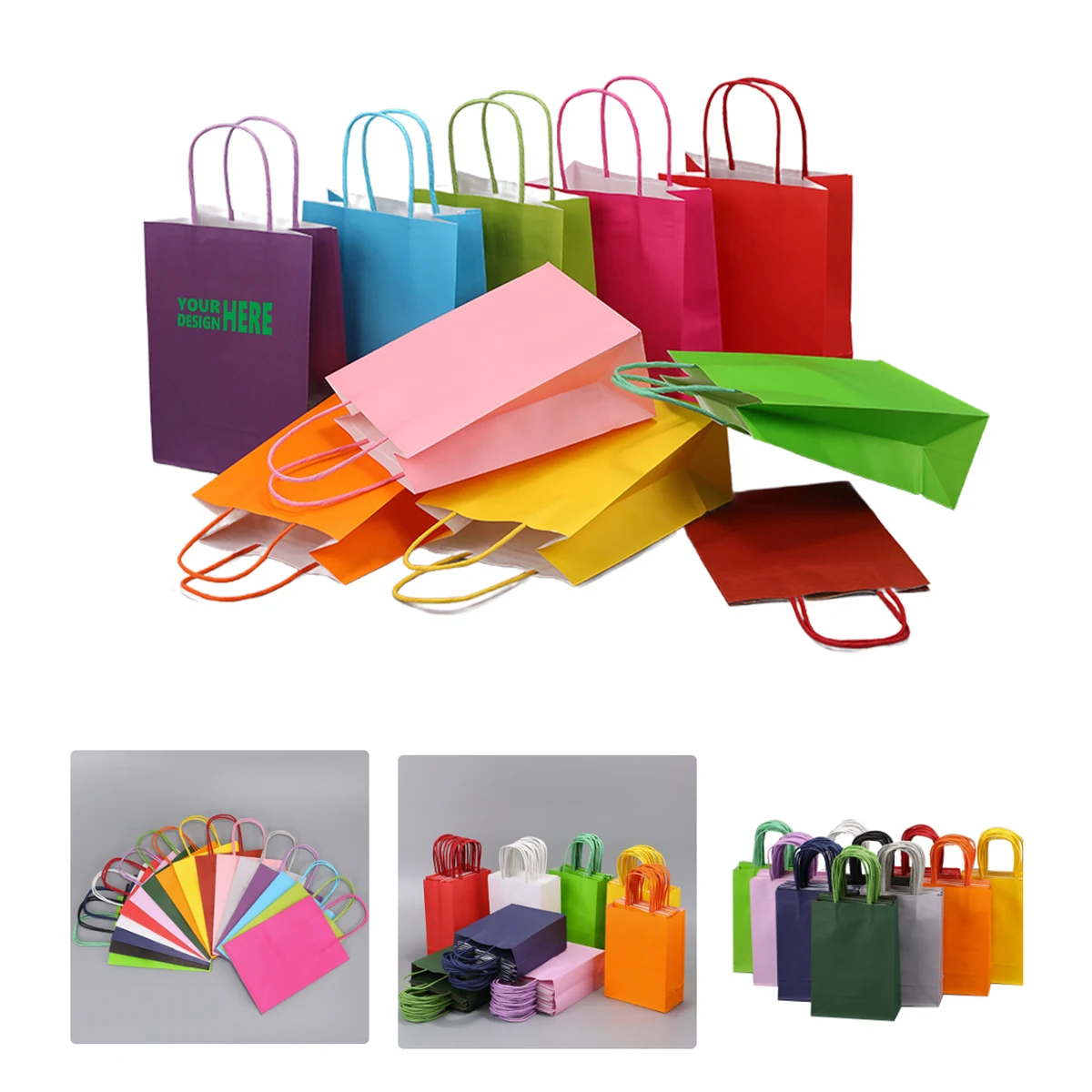 MOQ 50 Colorful Kraft Paper Bags Recyclable Tote Gift Packaging 1