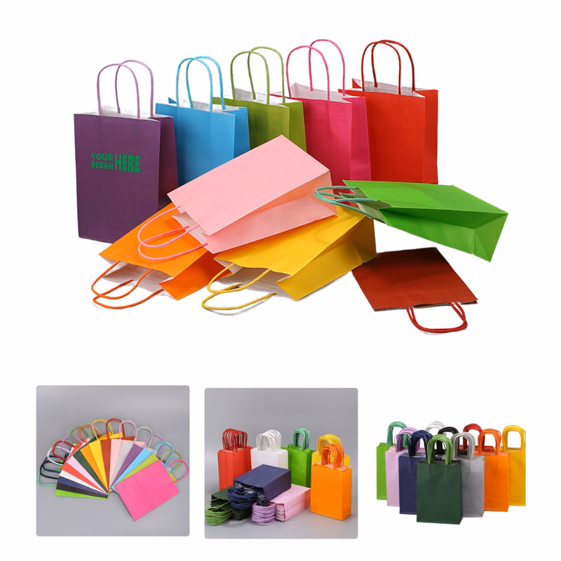 MOQ 50 Colorful Kraft Paper Bags Recyclable Tote Gift Packaging