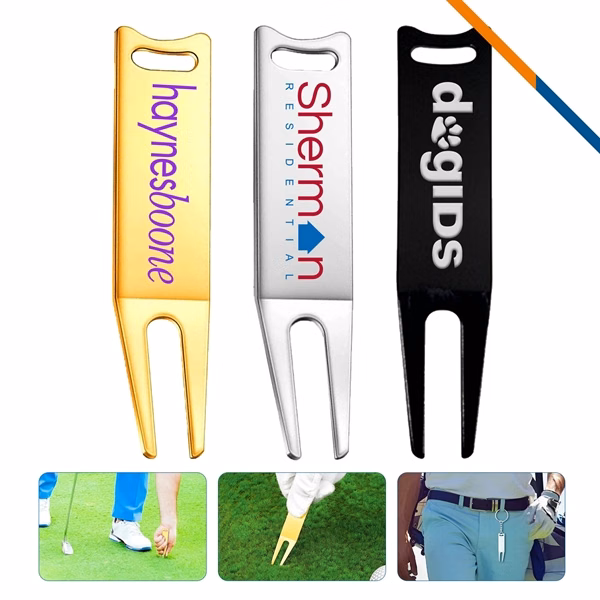 Custom Iron Divot Tool with Glossy Finish and Keyring Hole — Golf Event Gift Item