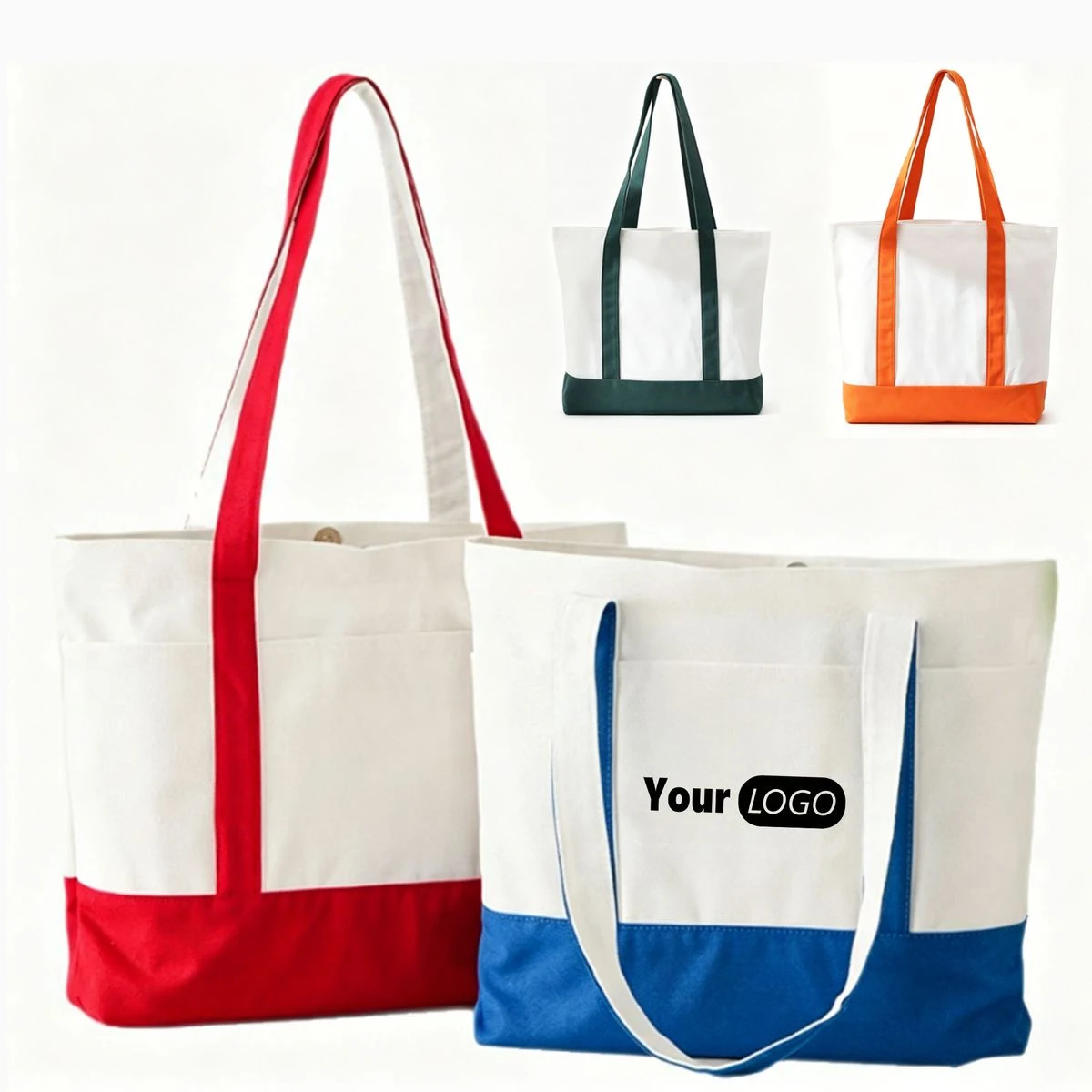 Color Block Canvas Tote For Business Events, custom tote bag with logo imprint 1