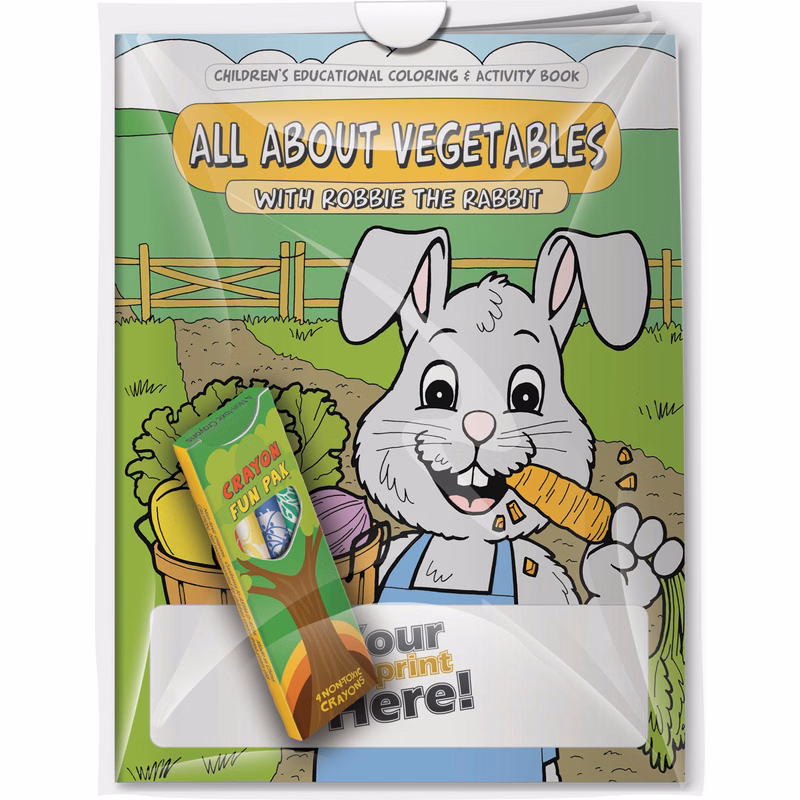 Combo Pack - CB1061 Coloring Book & 4-Pack of Crayons (Imprinted) in a Poly Bag