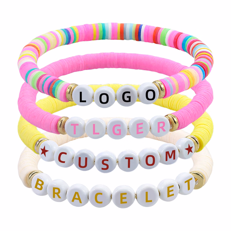 Custom Handmade Stackable Letter Beaded Soft Clay Bracelet