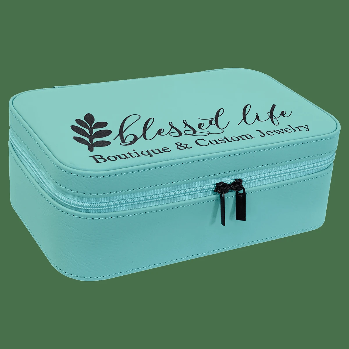 7 1/2" X 4 1/2" Teal Leatherette Jewelry Box 1