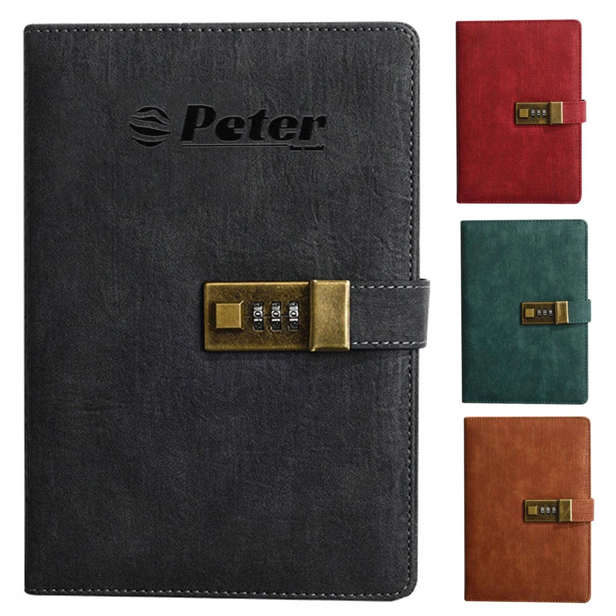 A5 PU Leather Journal Notebook w/ Metal Password Lock 1