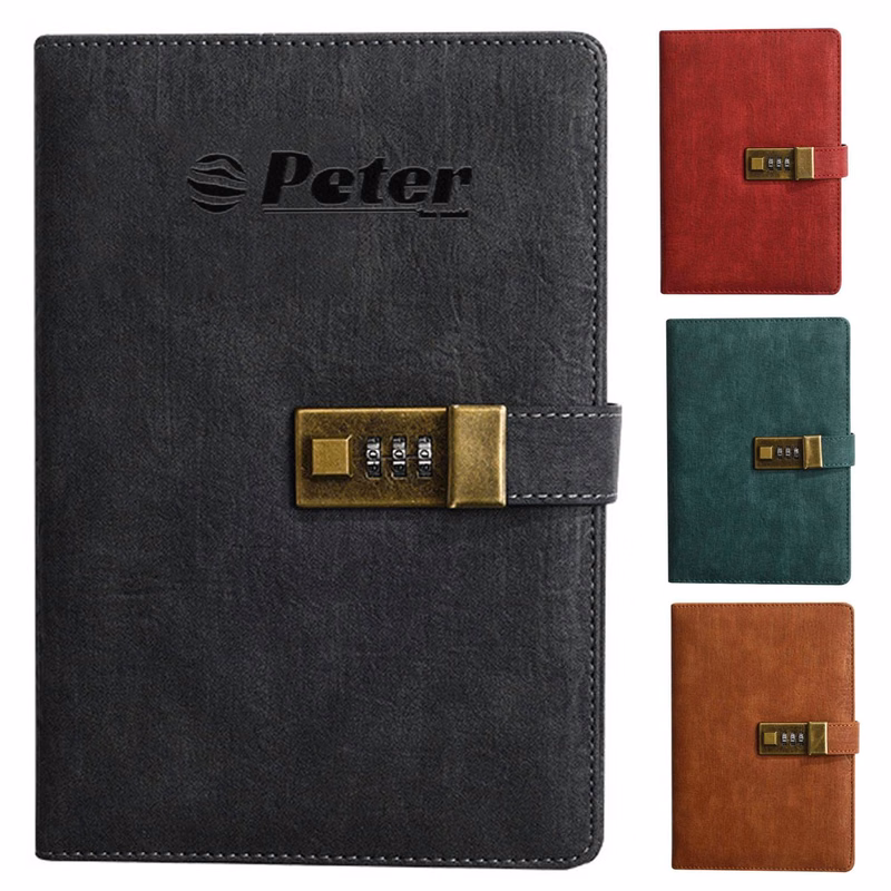 A5 PU Leather Journal Notebook w/ Metal Password Lock