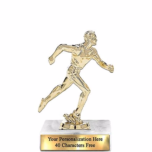 Trophy: 7", 2x3 white marble base, Running Male Go
