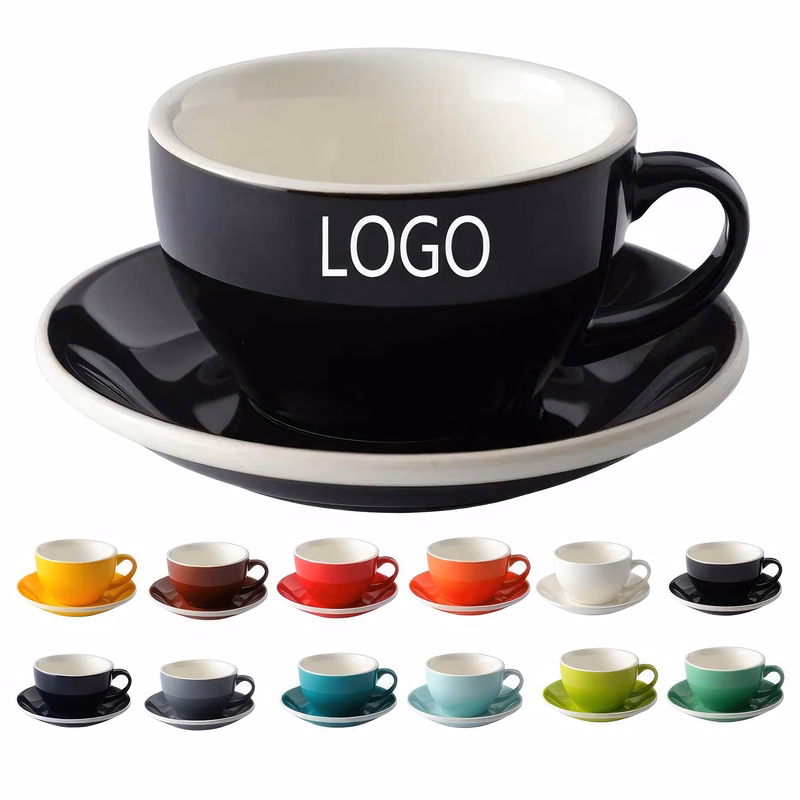 8OZ Color Glazed Ceramic Coffee Cup Saucer Set