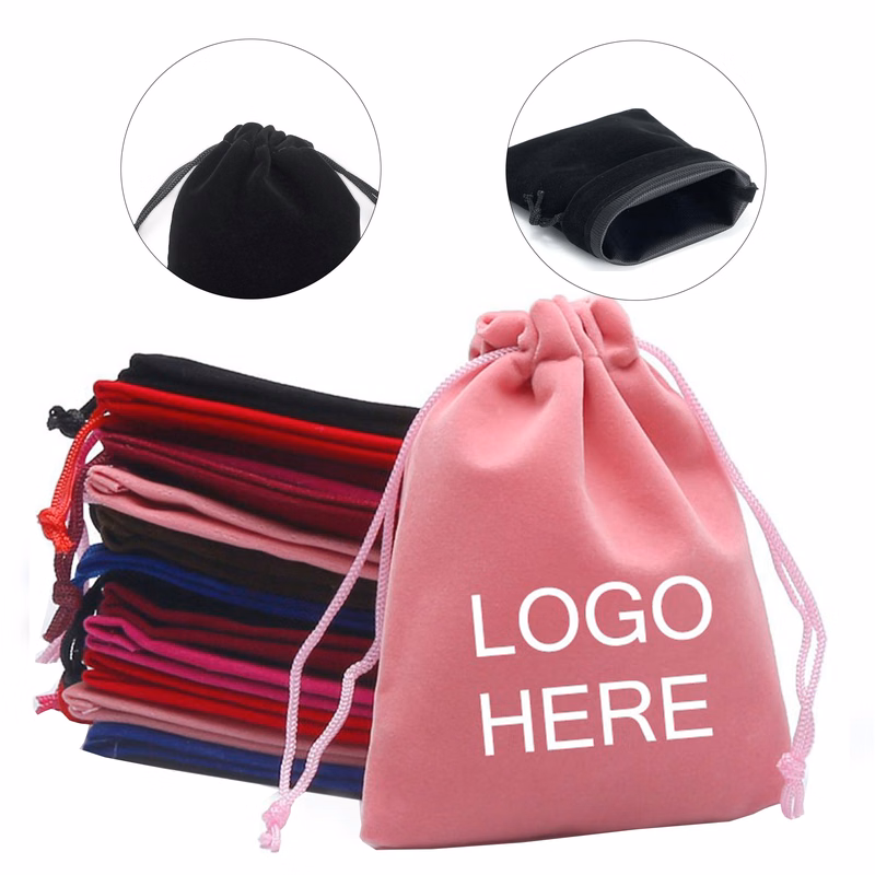 Solid Color Flocking Bag with Drawstring Gift Pouch