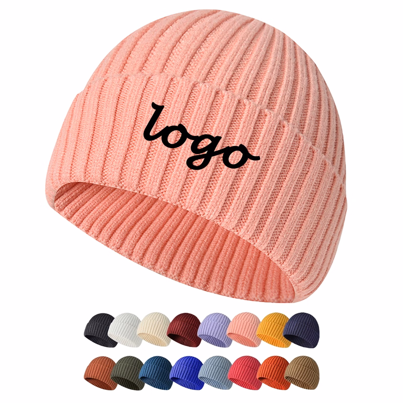 Multi-Color Faux Rabbit Fur Ribbed Beanie Winter Hat