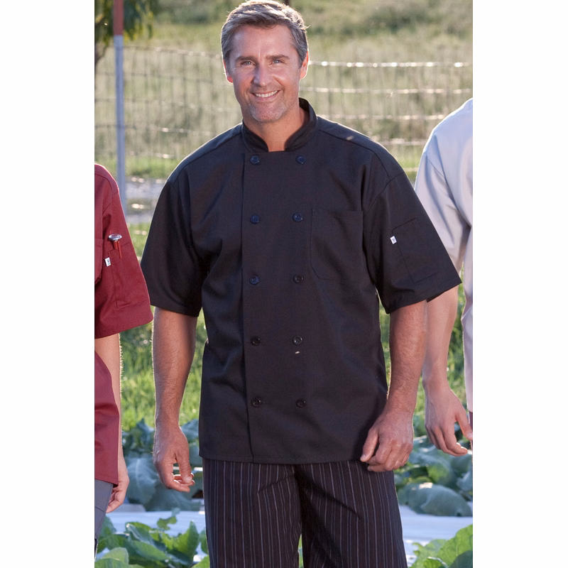 Short Sleeve Chef Coat, Black, XS-6XL