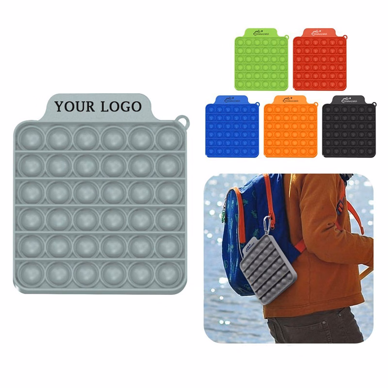 Square Push Pop Bubble Fidget Toy w/Carabiner