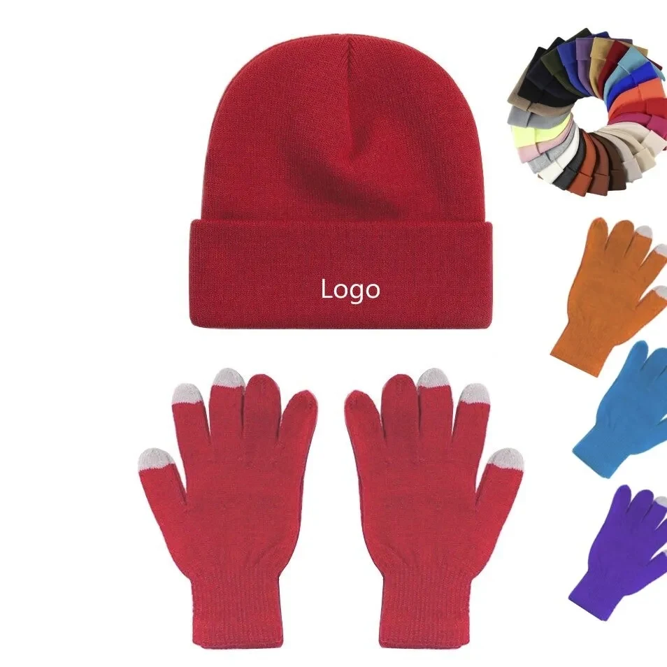 Winter Beanie Hat Gloves Set 1
