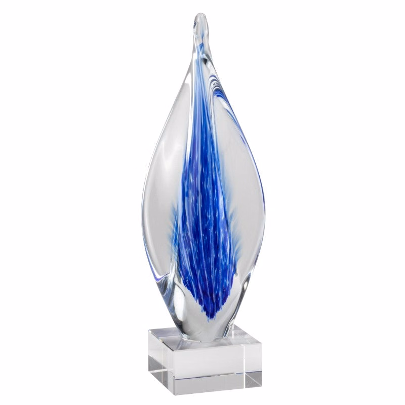 11.75" Blue Swirl Teardrop Art Glass