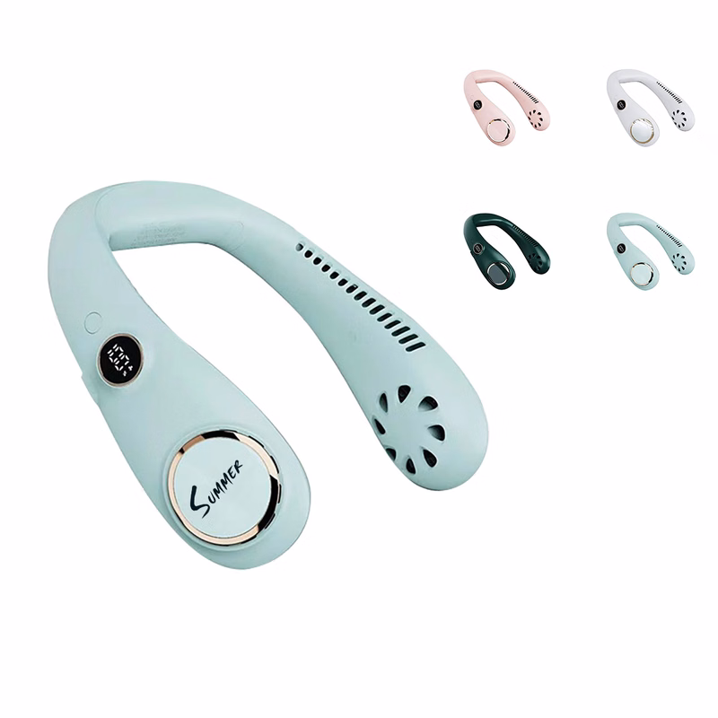 Rechargeable Leafless Neck Fan with Led Display Screen