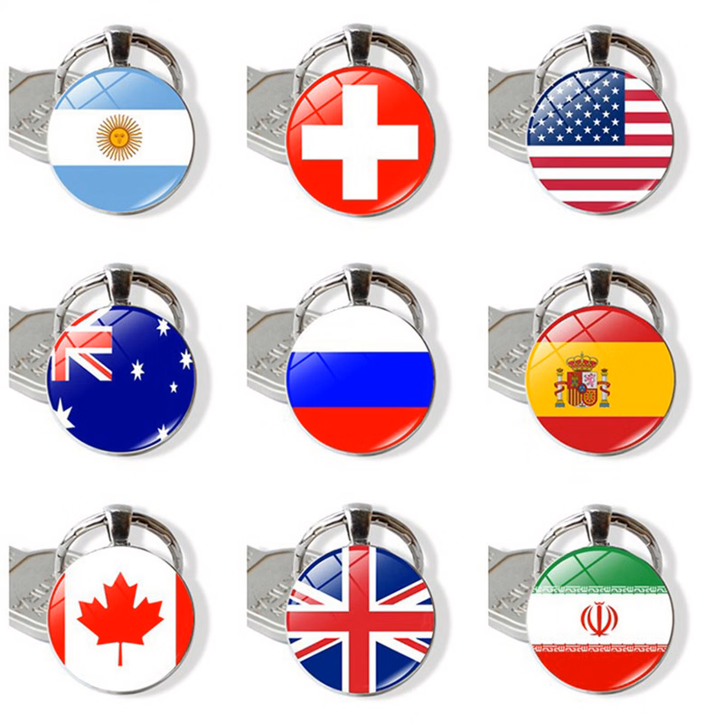 Qatar World Cup National Flag Gemstone Key Chain