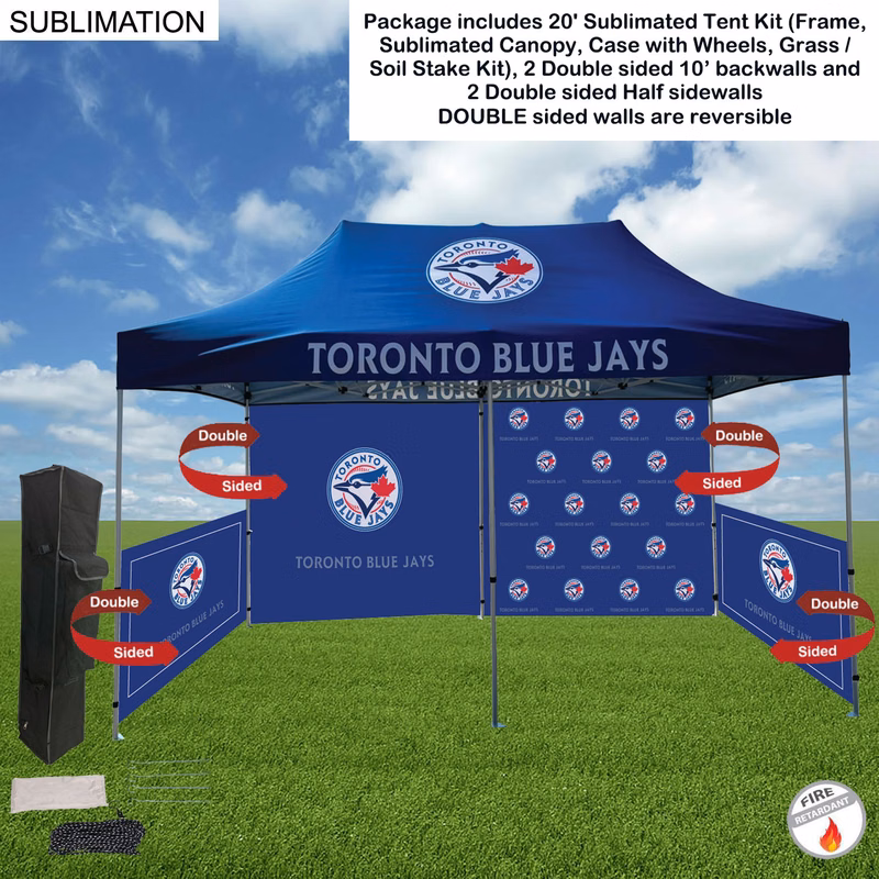 Full Tent Package 1, 20' Sublimated Tent, 2 DOUBLE sided 10' backwalls, 2 DOUBLE side half sidewalls
